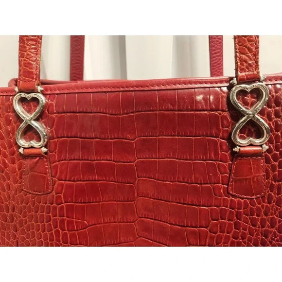 Vintage Brighton Croc Embossed Patent Double-Heart Structured Shoulder Bag - Picture 2 of 15
